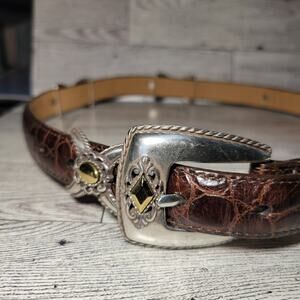 Brighton Women's Sz M Brown Leather Belt w/ Silver & Gold Buckle, Ornaments